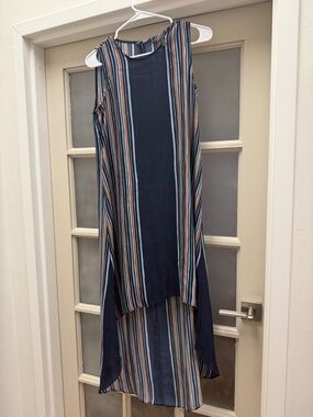 BCBGMaxAzria Navy Multistripe High-Low Sleeveless Dress